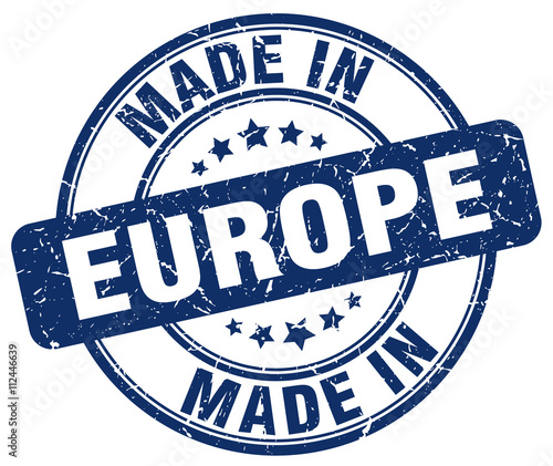made in europe blue grunge round stamp