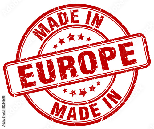 made in europe red grunge round stamp