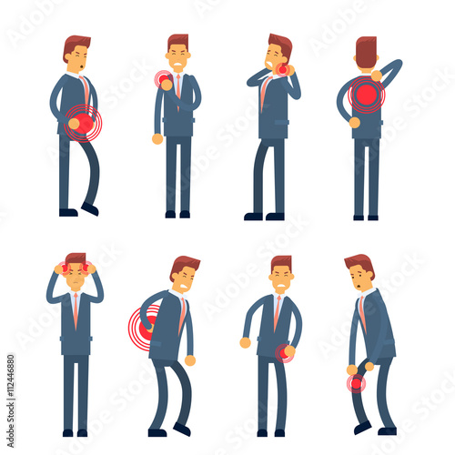 Office Worker Syndrome Sick Business Man Pain Set Collection