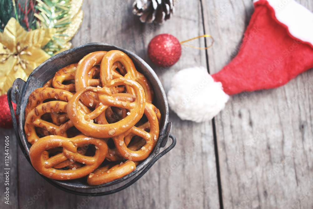 Cookies pretzels with christmas hat Cookies pretzels with christmas hat