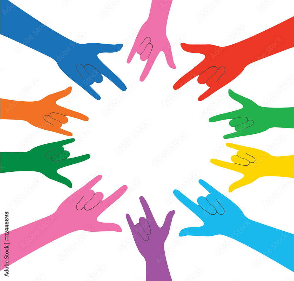Fototapeta premium all color hands up love sign and background vector