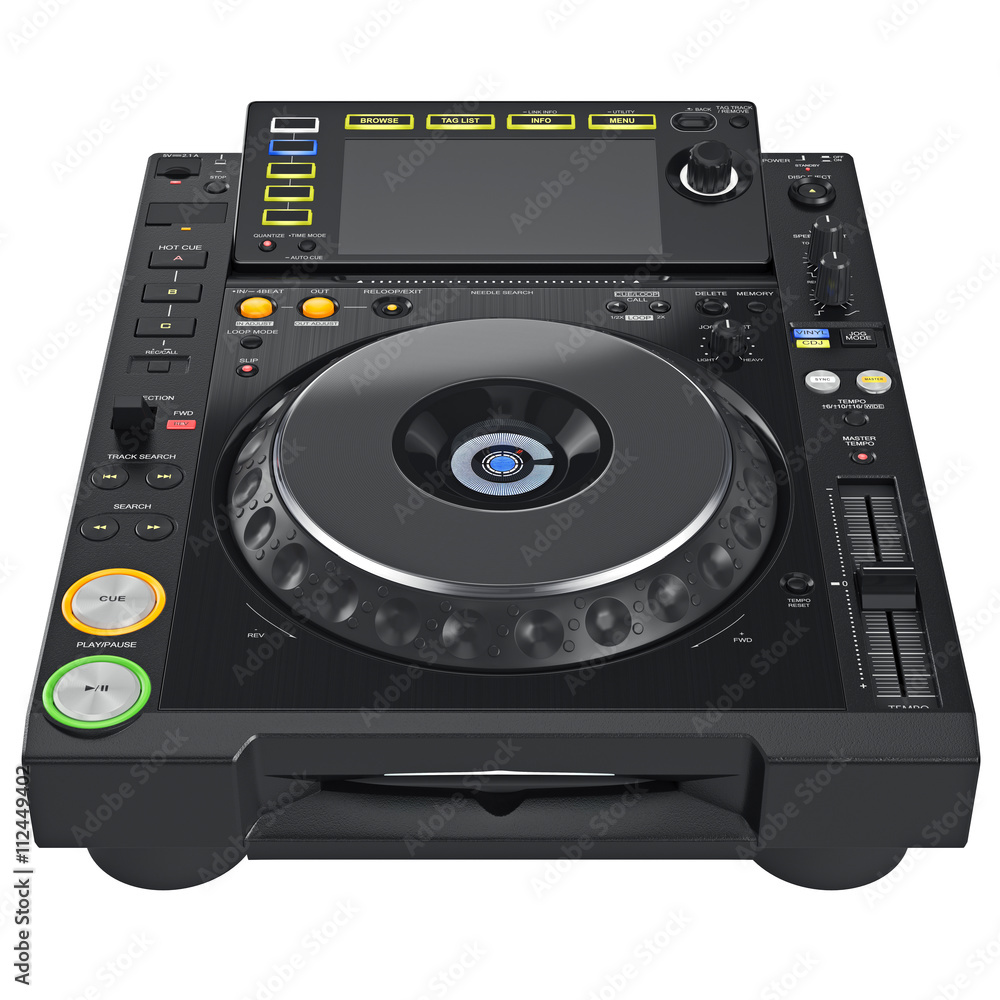 Digital dj turntable mixer with buttons control parameters. 3D graphic
