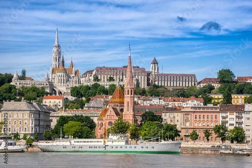Matyas Church and the National Gallery overlooking the Danube River in Budapest