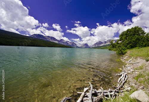 View of Glcier National Park lodge at Grinnell Lake photo