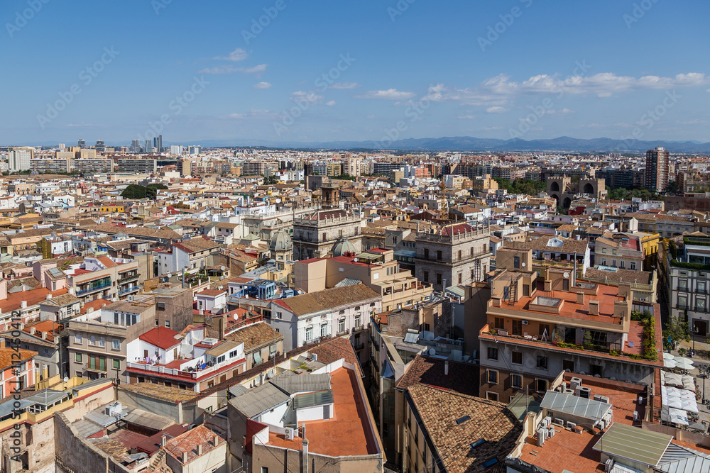 Aerial views of the rooftops of the city of Valencia.