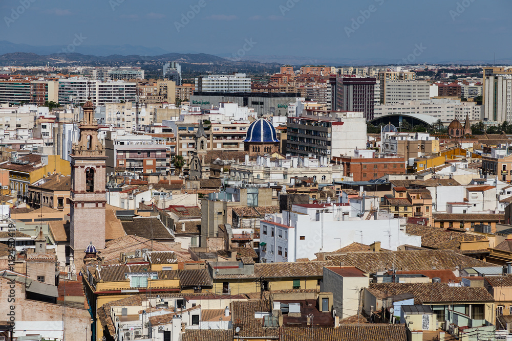 Aerial views of the rooftops of the city of Valencia.