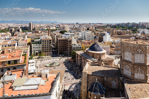 Aerial views of the rooftops of the city of Valencia.