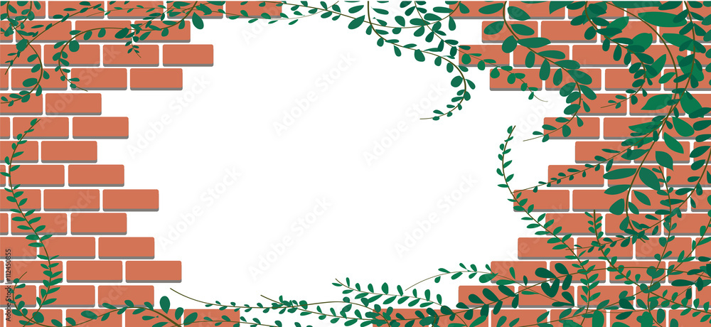 Fototapeta premium Coat buttons Mexican daisy plant on Wall of bricks and space background art vector