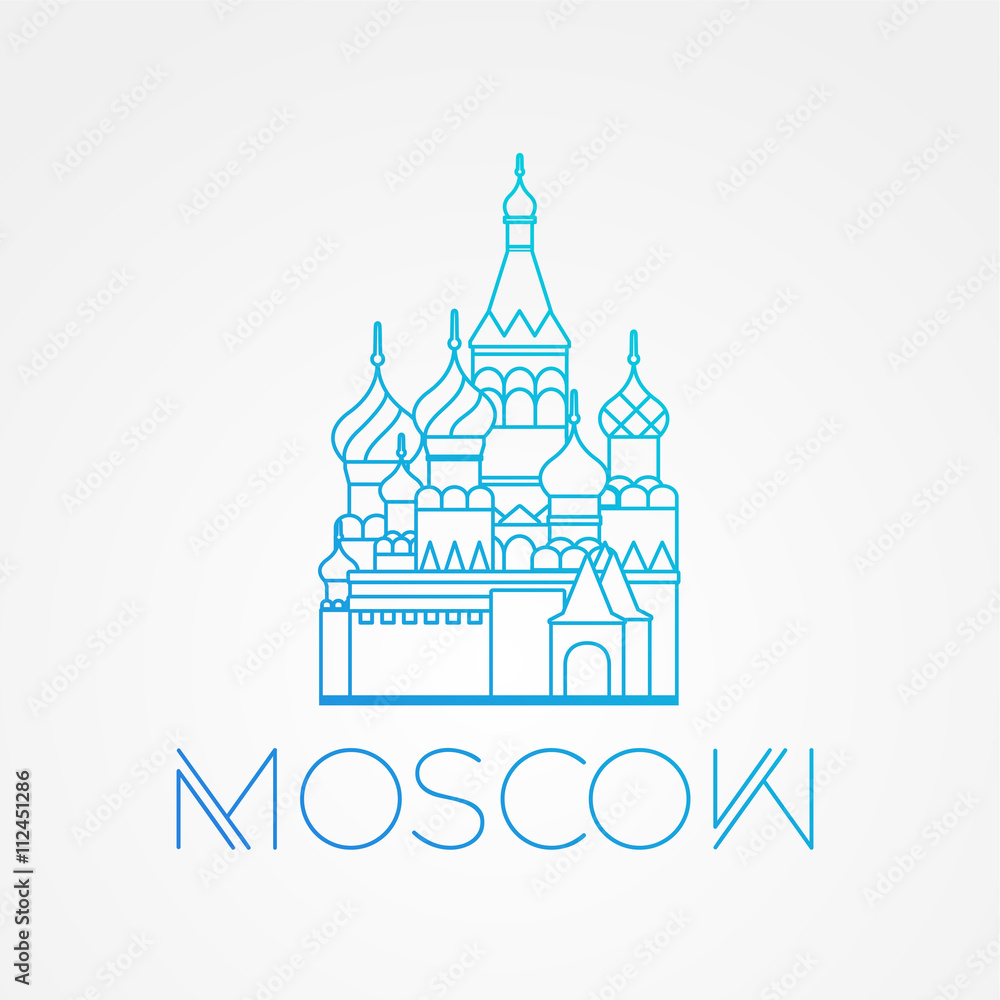 World famous St. Basil Cathedral. Greatest Landmarks of europe.. Linear vector icon for Moscow Russia.