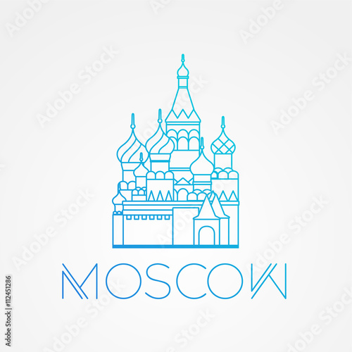 World famous St. Basil Cathedral. Greatest Landmarks of europe.. Linear vector icon for Moscow Russia.