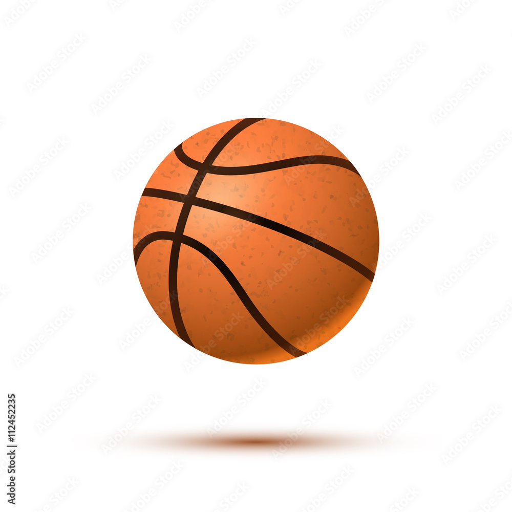 Realistic basketball ball with shadow on white