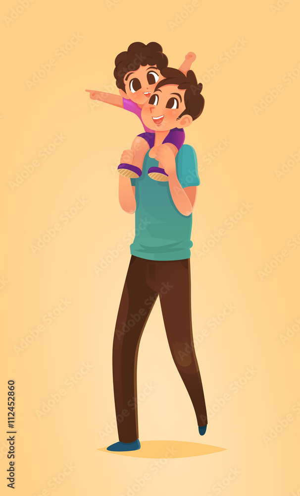 Son sit on the father's neck, Vector illustration. Son sit on the father's neck, Vector illustration.
