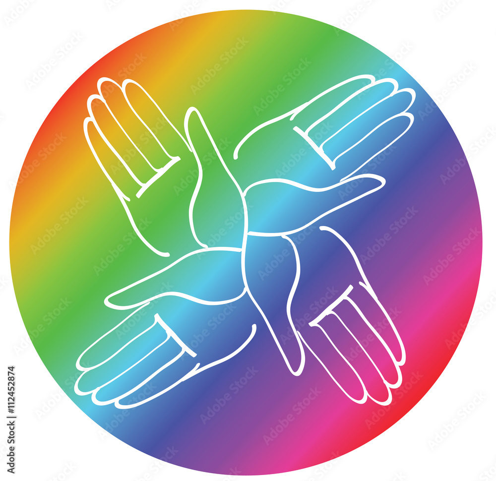 Obraz premium minimal hands together rainbow symbol vector