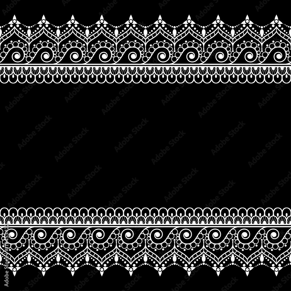 Border pattern elements with flowers and lace lines in Indian mehndi ...