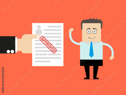 Happy man and approved application form