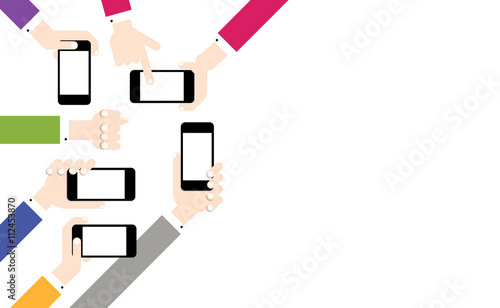 Hands hold smart phones, flat design