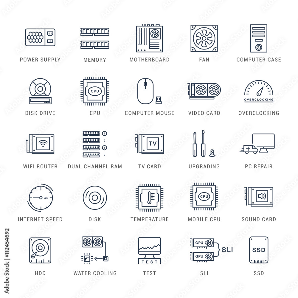 Set Vector Flat Line Icons Upgrading Computer Set Vector Flat Line Icons Upgrading Computer