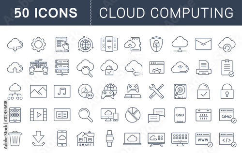 Set Vector Flat Line Icons Cloud Service