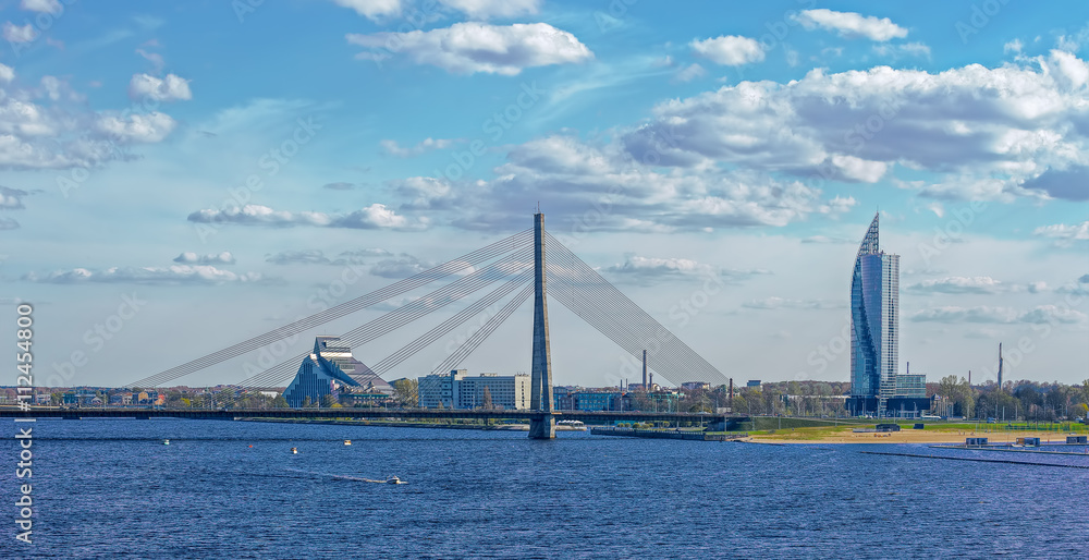 Fototapeta premium Panorama of River Daugava in Riga, Latvia