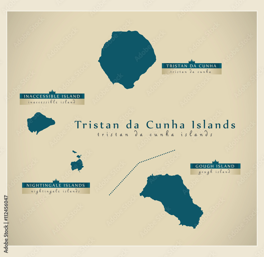 Modern Map - Tristan da Cunha Islands details GB Oversea Territory