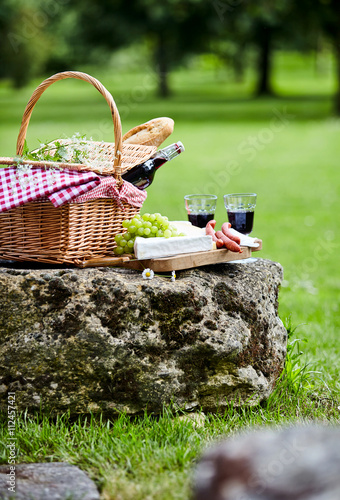 Fototapeta Naklejka Na Ścianę i Meble -  A picnic laid out in a green spring park