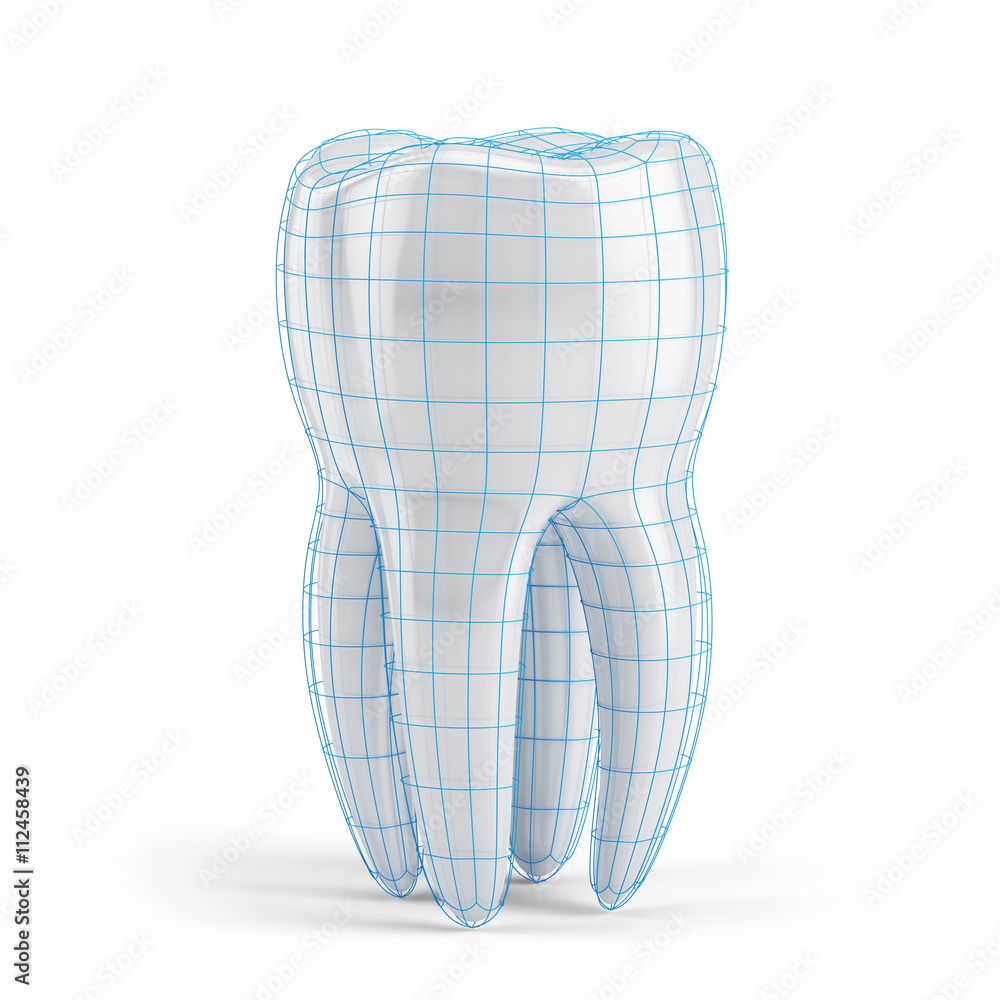 Tooth with wire isolated on white. Teeth protection concept. Health, medical, tooth doctor, dental clinic or dentist symbol Tooth with wire isolated on white. Teeth protection concept. Health, medical, tooth doctor, dental clinic or dentist symbol