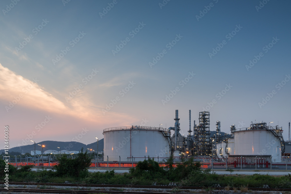 Oil Refinery factory at sunset