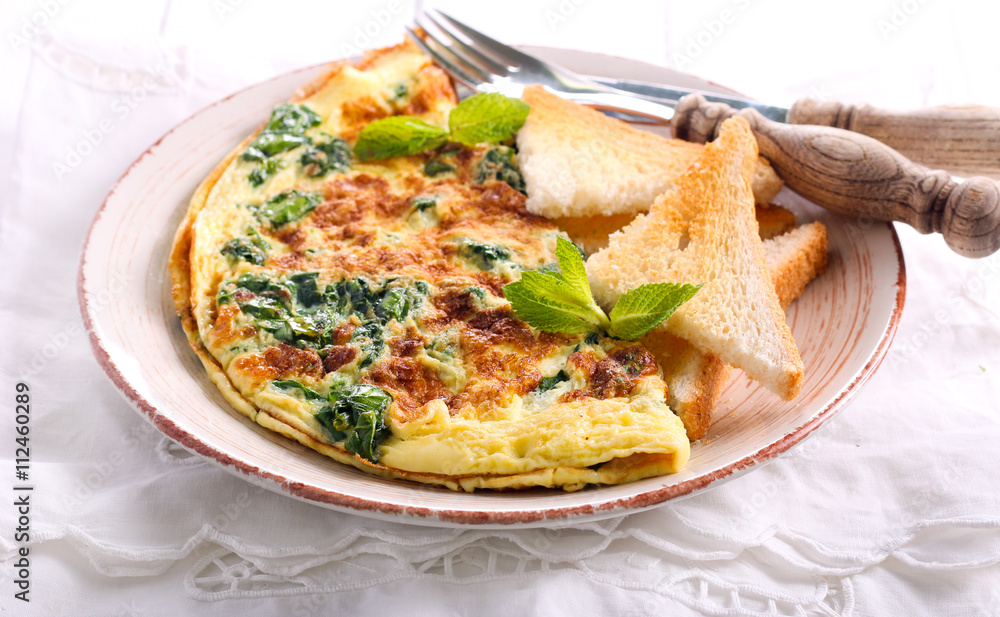 Spinach and mint omelet and toasts Spinach and mint omelet and toasts