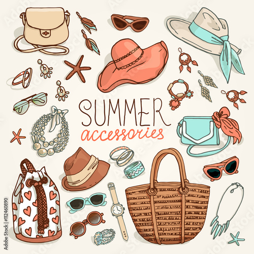 Illustration of woman accessories set