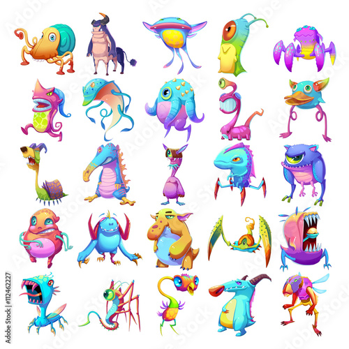 25 Colorful Monster Creature Character Design Set 2 isolated on White Background Realistic Fantasy Cartoon Style Character Story Game Card Sticker Design