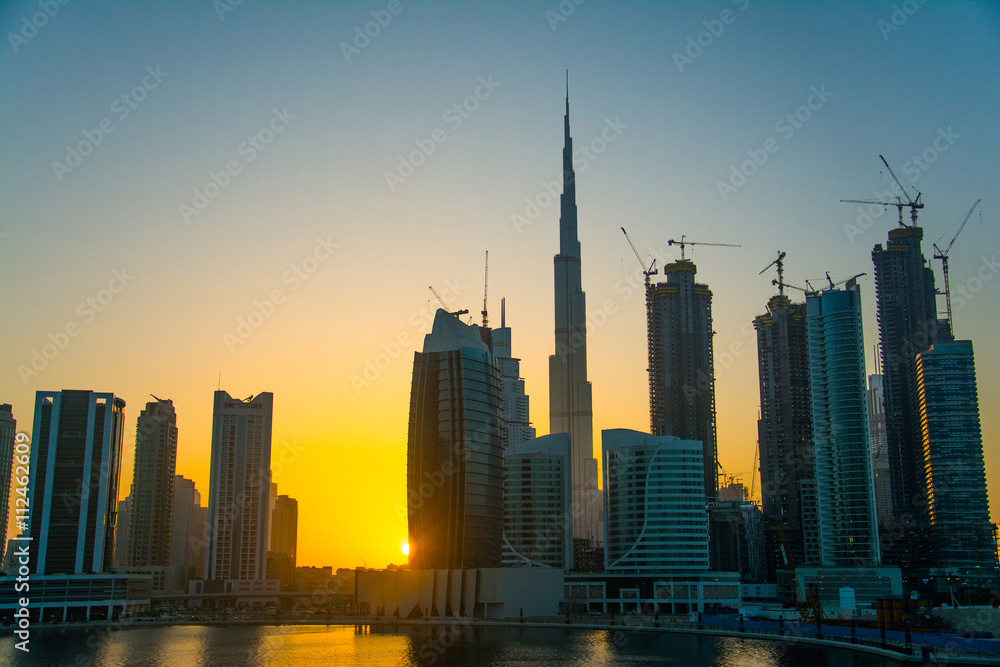 Obraz premium UAE Dubai night city skyline from Business Bay