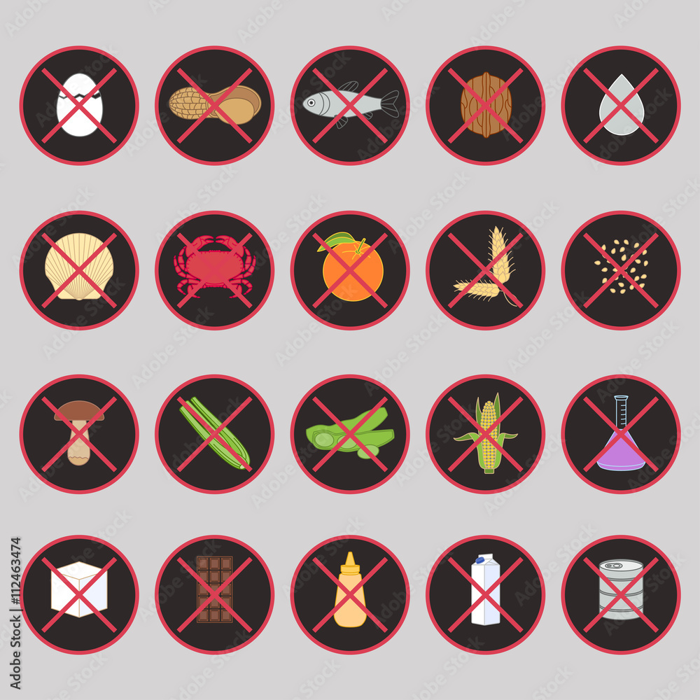 Vector set of warning labels for food allergens Vector set of warning labels for food allergens