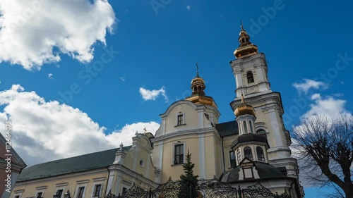 Church with blue sky. Ukraine. Timelapse