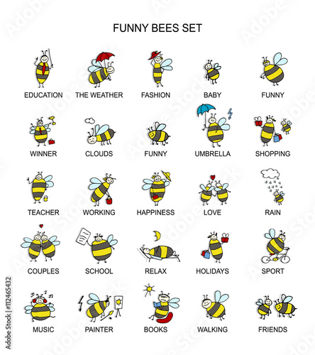 Funny bee collection, sketch for your design