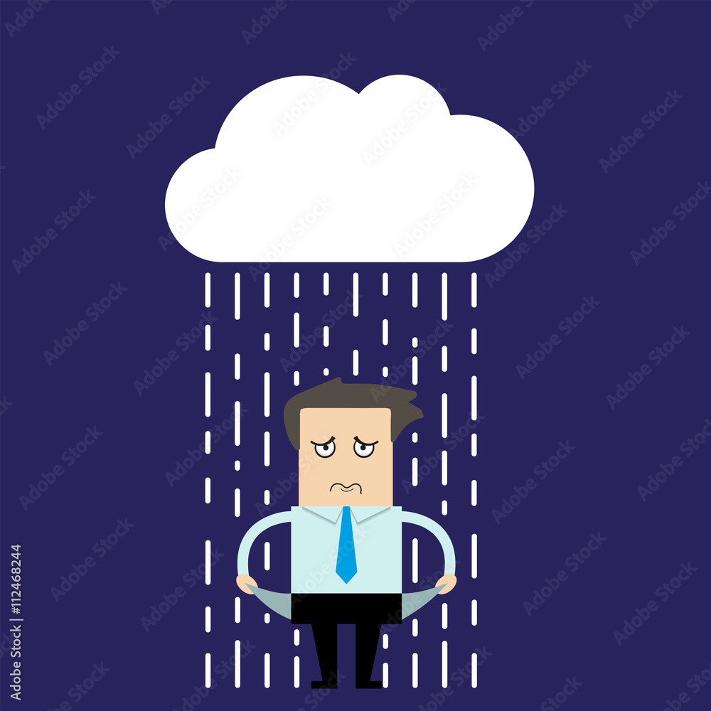 Sad young businessman with rain cloud over his head Stock Vector | Adobe  Stock