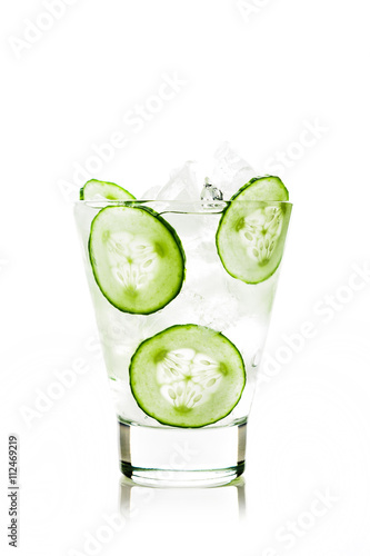 Drink with cucumber on the white background 
