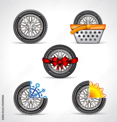 Set of tire icons for the interface of  internet shop or another ad promotion of the tires 

