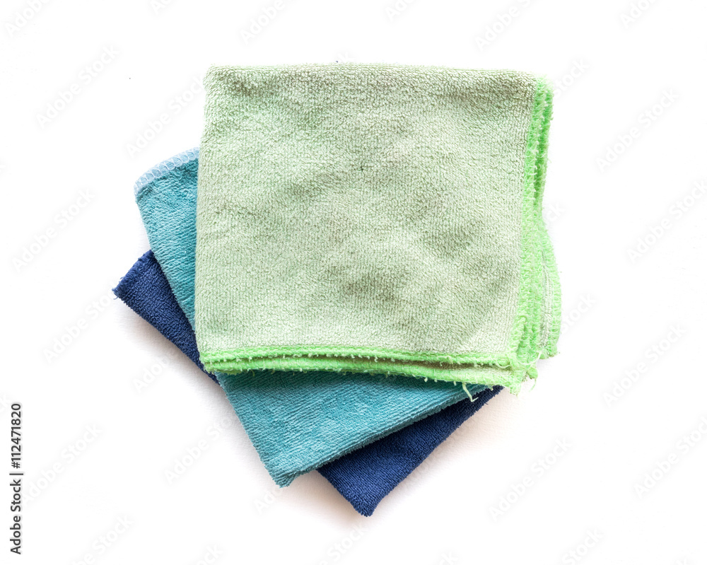 Pile of microfiber cloth for clean on white background, workhouse concept Pile of microfiber cloth for clean on white background, workhouse concept