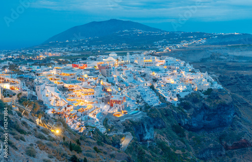 Fira at sunset. Santorini, Cyclades, Greece.