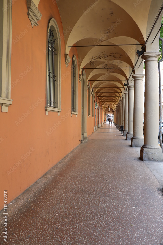 Famous arcades of Bologna, Italy 