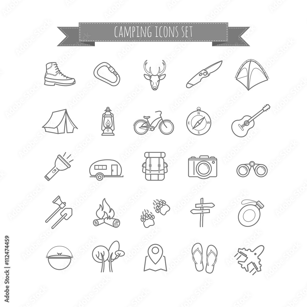 vector camping summer icons set