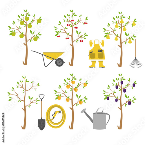Fruit trees. Garden. Icon set