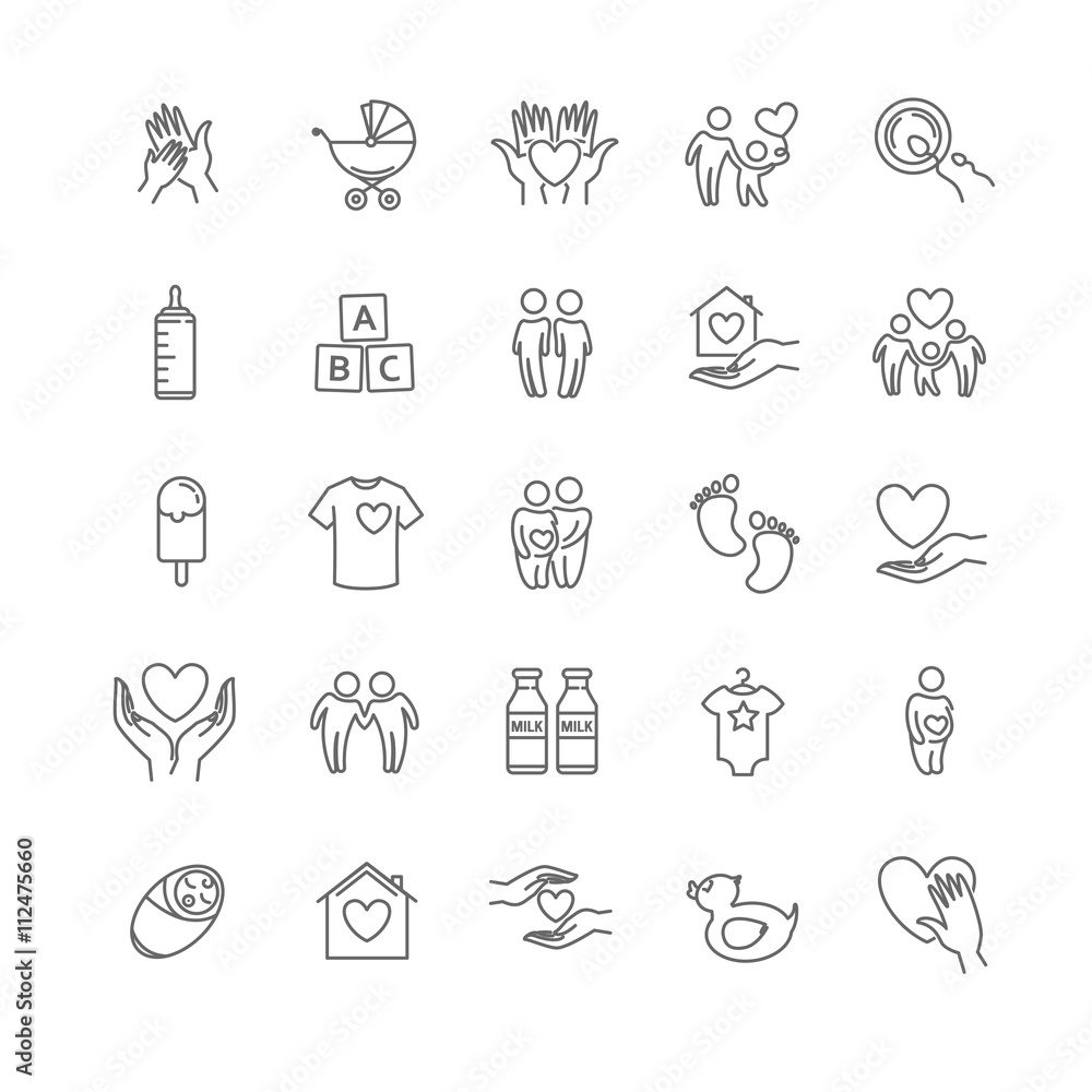 vector thin line family and children icon set