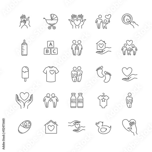 vector thin line family and children icon set