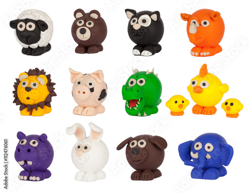 Cute plasticine animals collection. Isolated on white background