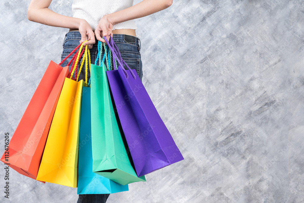Business, beautiful woman with shopping bags, sale and business