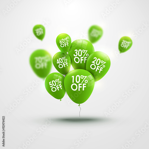 Trendy beautiful background with green baloons and discounts