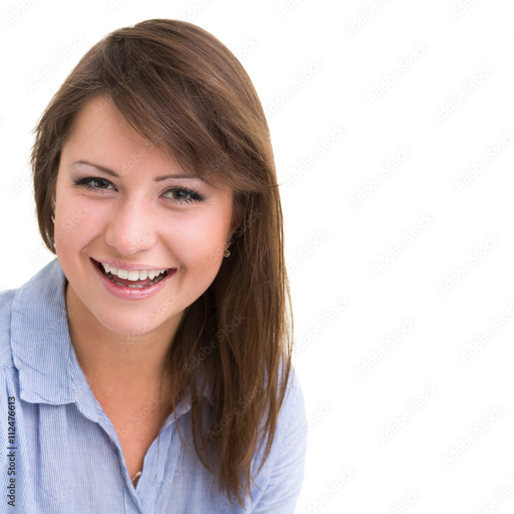 Beautiful woman portrait smiling isolated over a white Beautiful woman portrait smiling isolated over a white