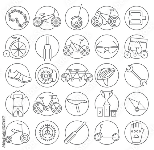 Bicycle icon set. Bike types. Vector illustration linear thin de