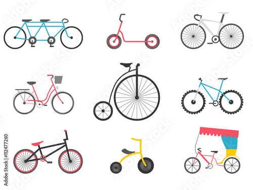 Bicycle icon set. Bike types. Vector illustration flat design